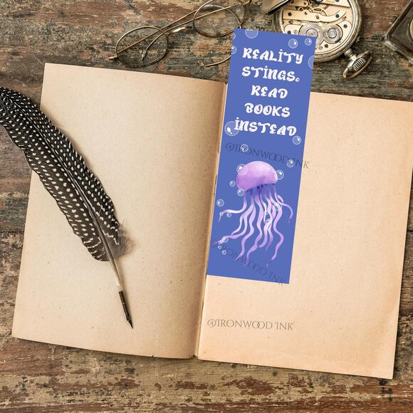 Jellyfish Bookmark Blue Pink Sea Creature Marine Life Nautical Bookish Gift - Picture 2 of 5